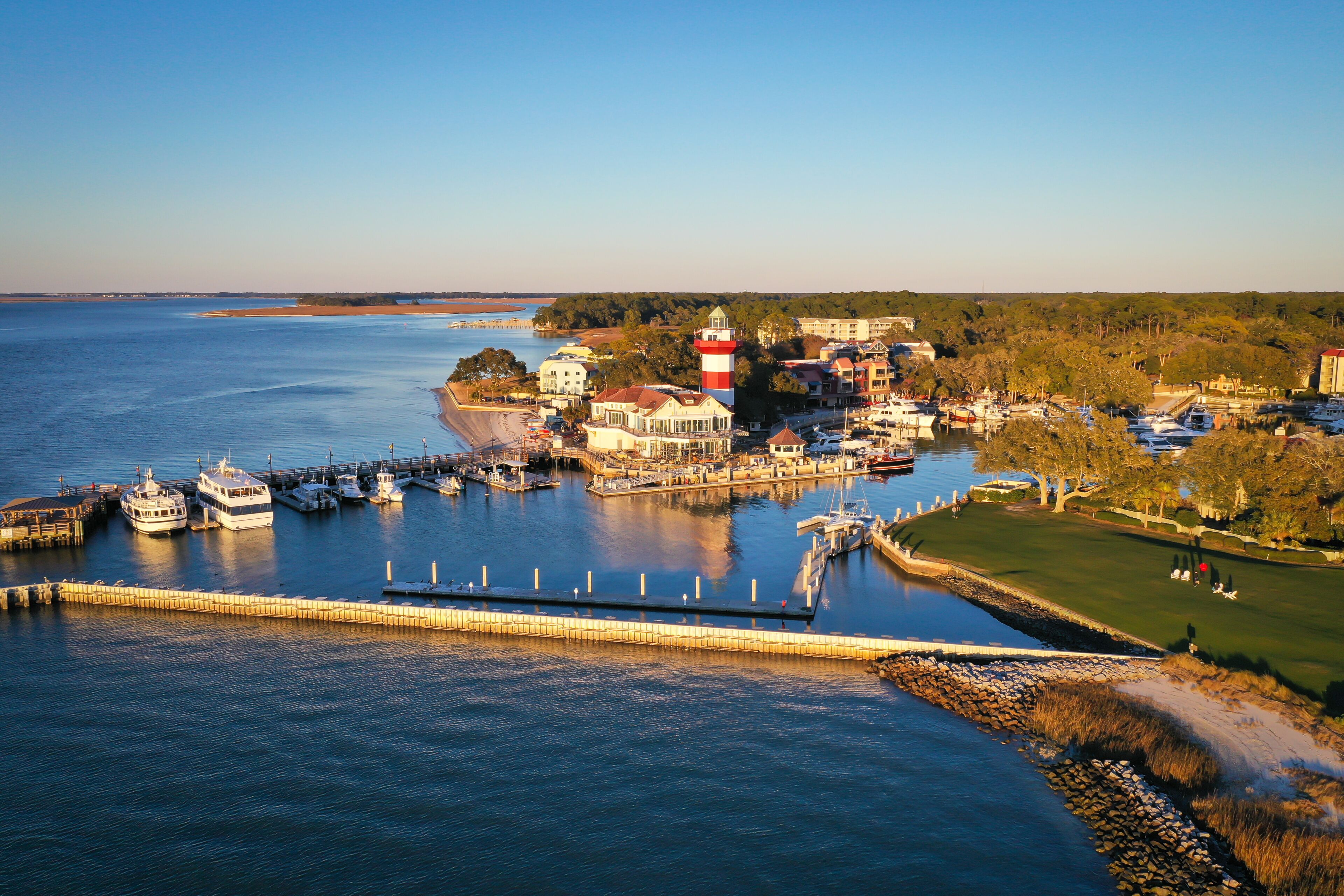 Aerial View of Harbour Town and lighthouse on Hilton Head Island South Carolina