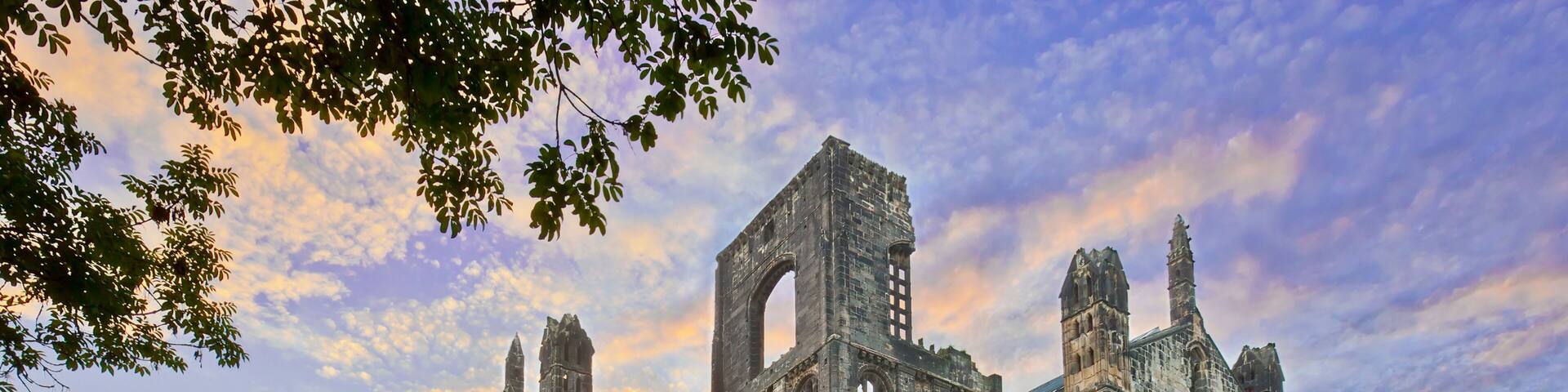Kirkstall Abbey at sunset, Leeds, England, UK