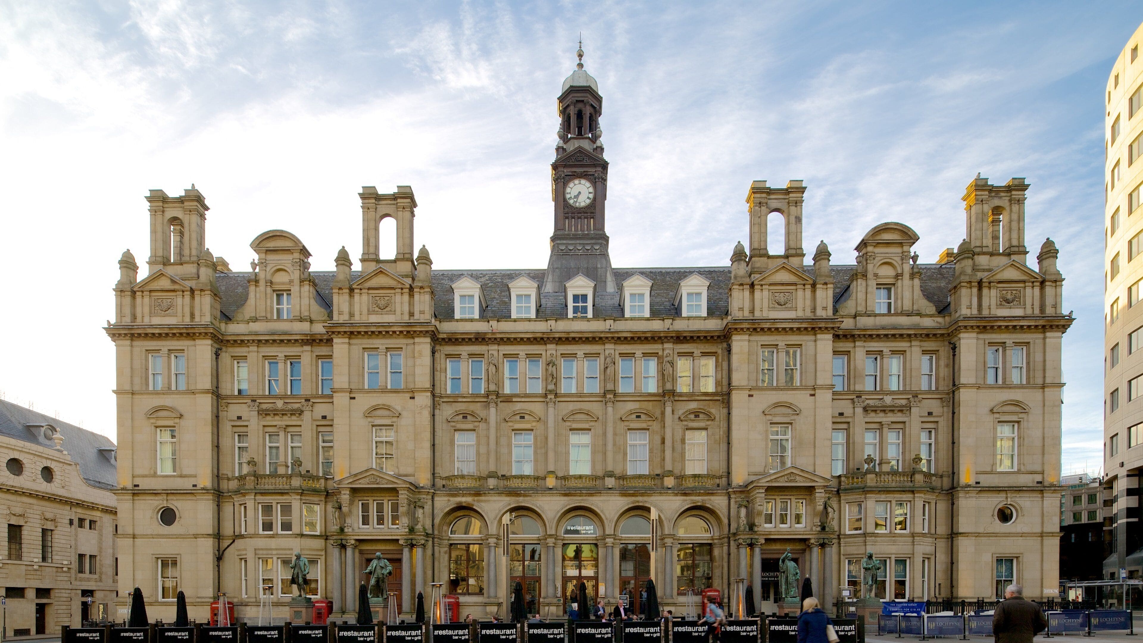 Leeds City Square which includes heritage architecture and an administrative buidling
