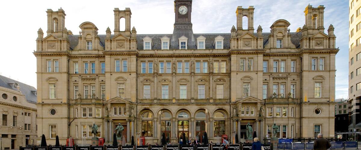 Leeds City Square which includes heritage architecture and an administrative buidling