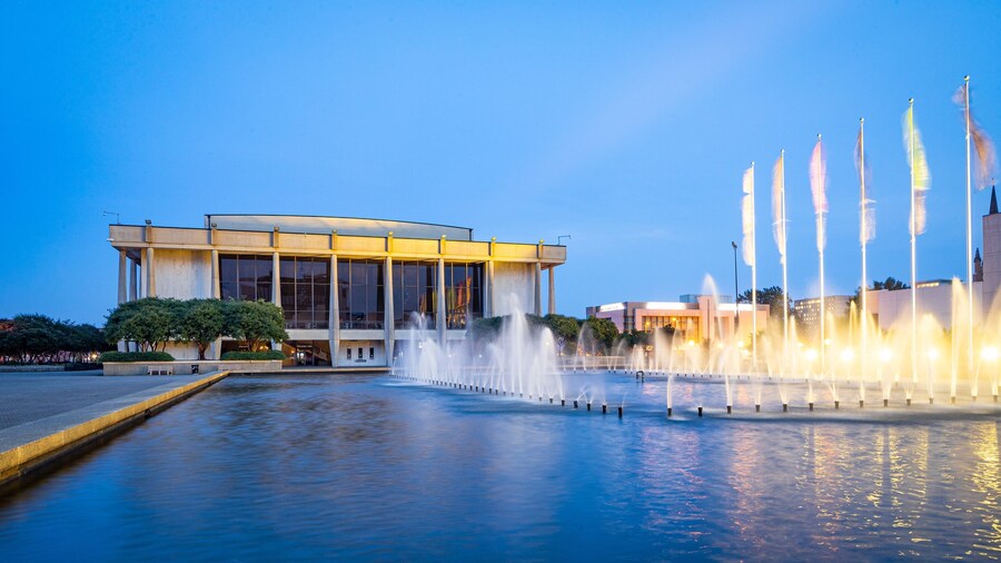 Chrysler Hall which includes a fountain and night scenes