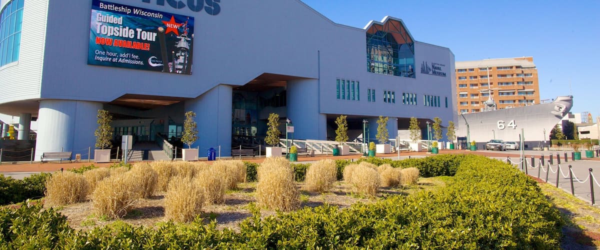 Nauticus National Maritime Center featuring modern architecture and a city