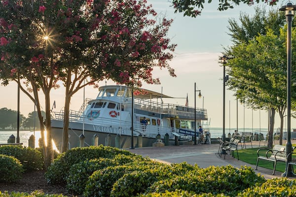 Town Point Park featuring a sunset, a garden and a bay or harbor