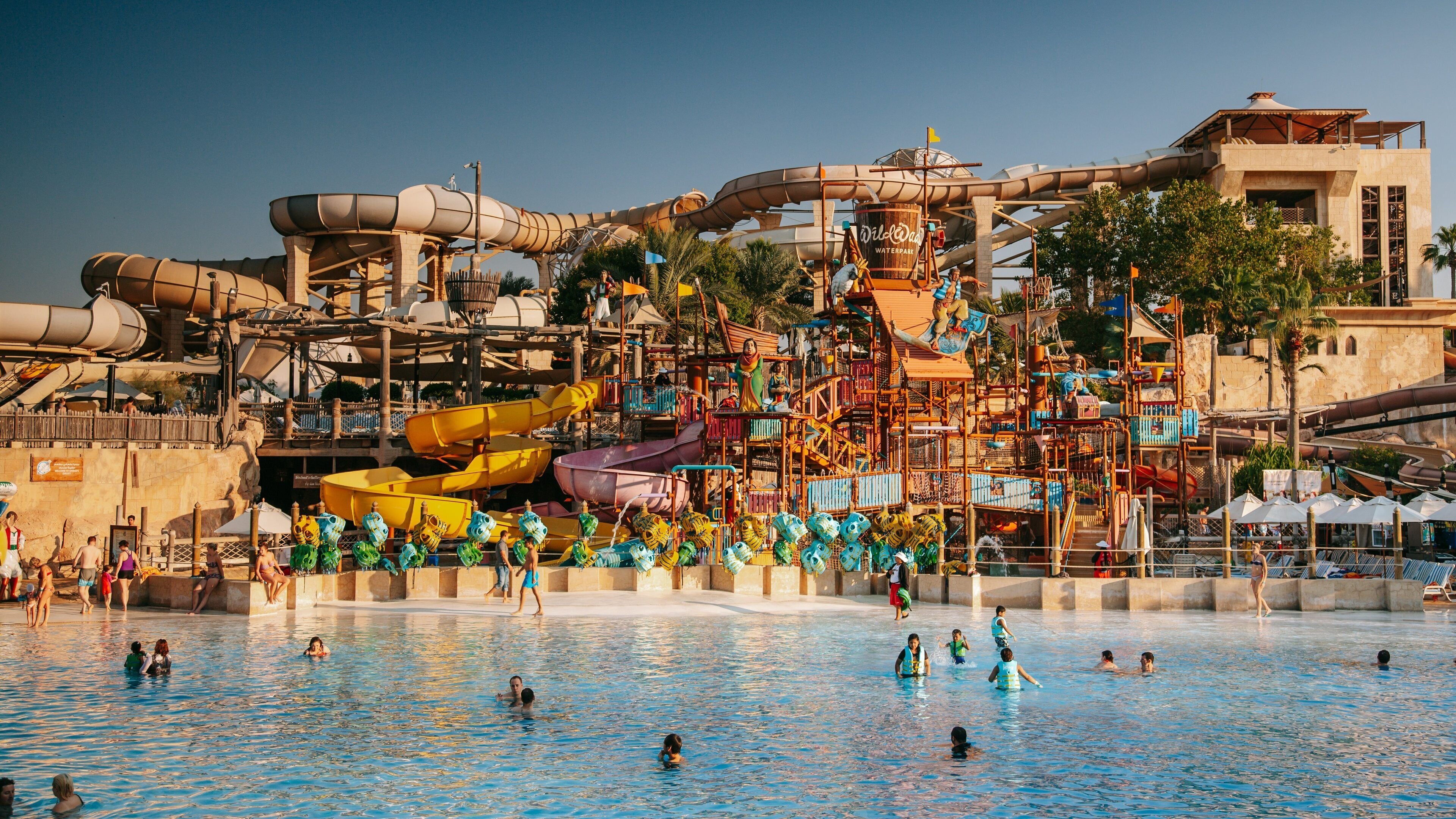 Wild Wadi Water Park which includes swimming, a waterpark and a pool