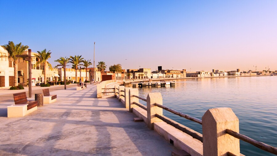 Wide view of the Heritage village facing the Dubai creek
