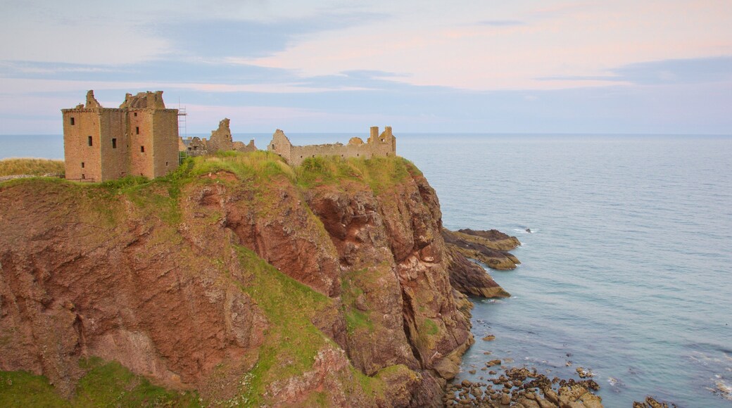 Dunnottar Castle featuring general coastal views and a castle