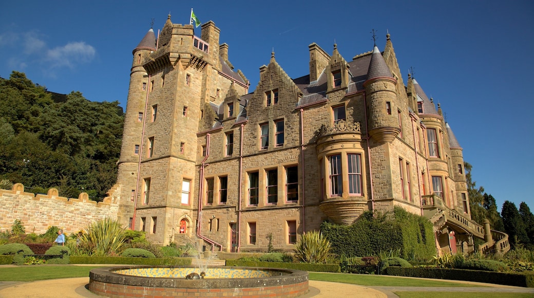 Belfast Castle which includes heritage architecture, a fountain and a castle