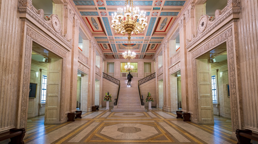 Stormont Parliament Buildings featuring heritage elements, an administrative buidling and interior views