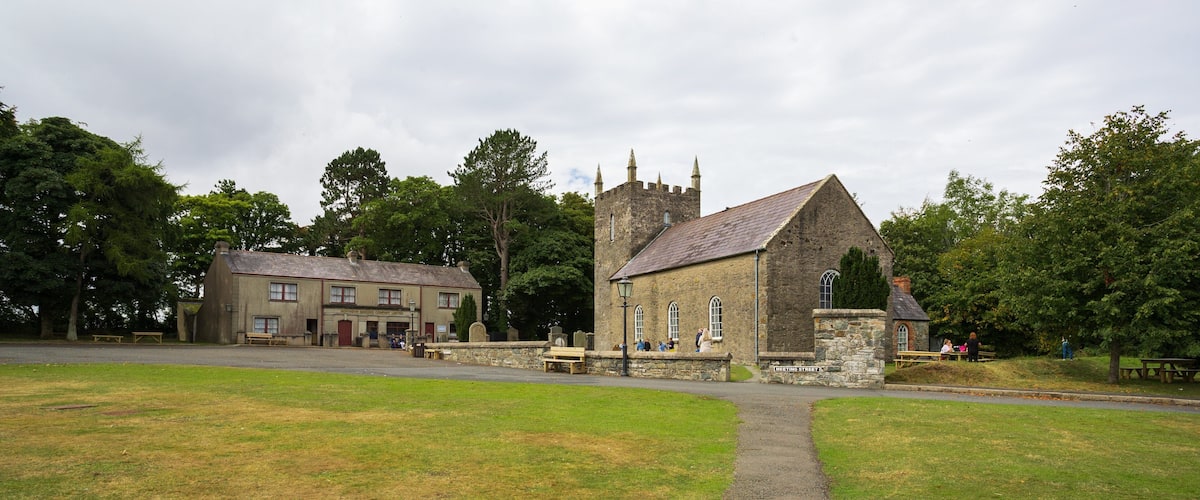 Ulster Folk and Transport Museum featuring heritage architecture and a church or cathedral