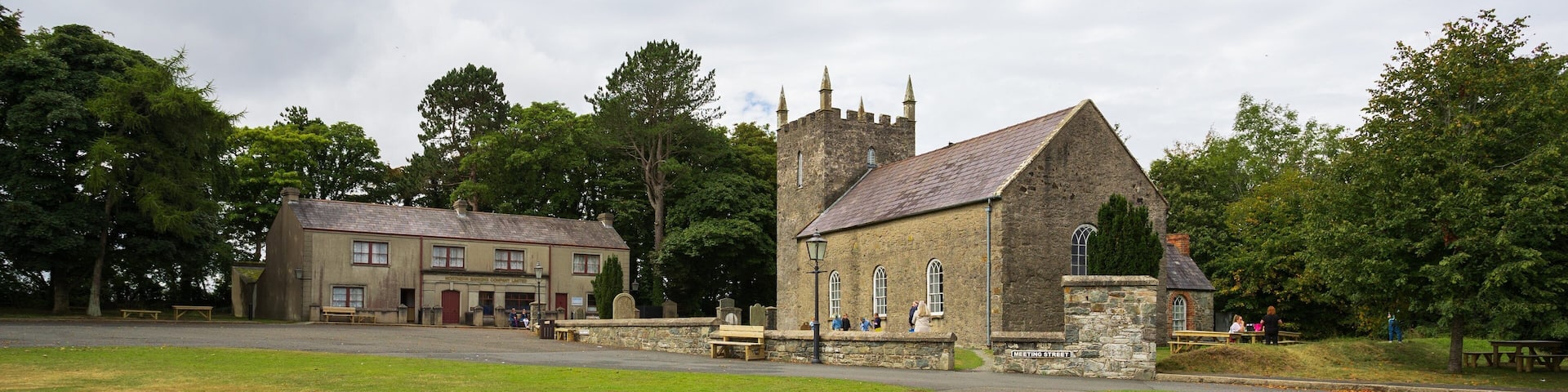 Ulster Folk and Transport Museum featuring heritage architecture and a church or cathedral