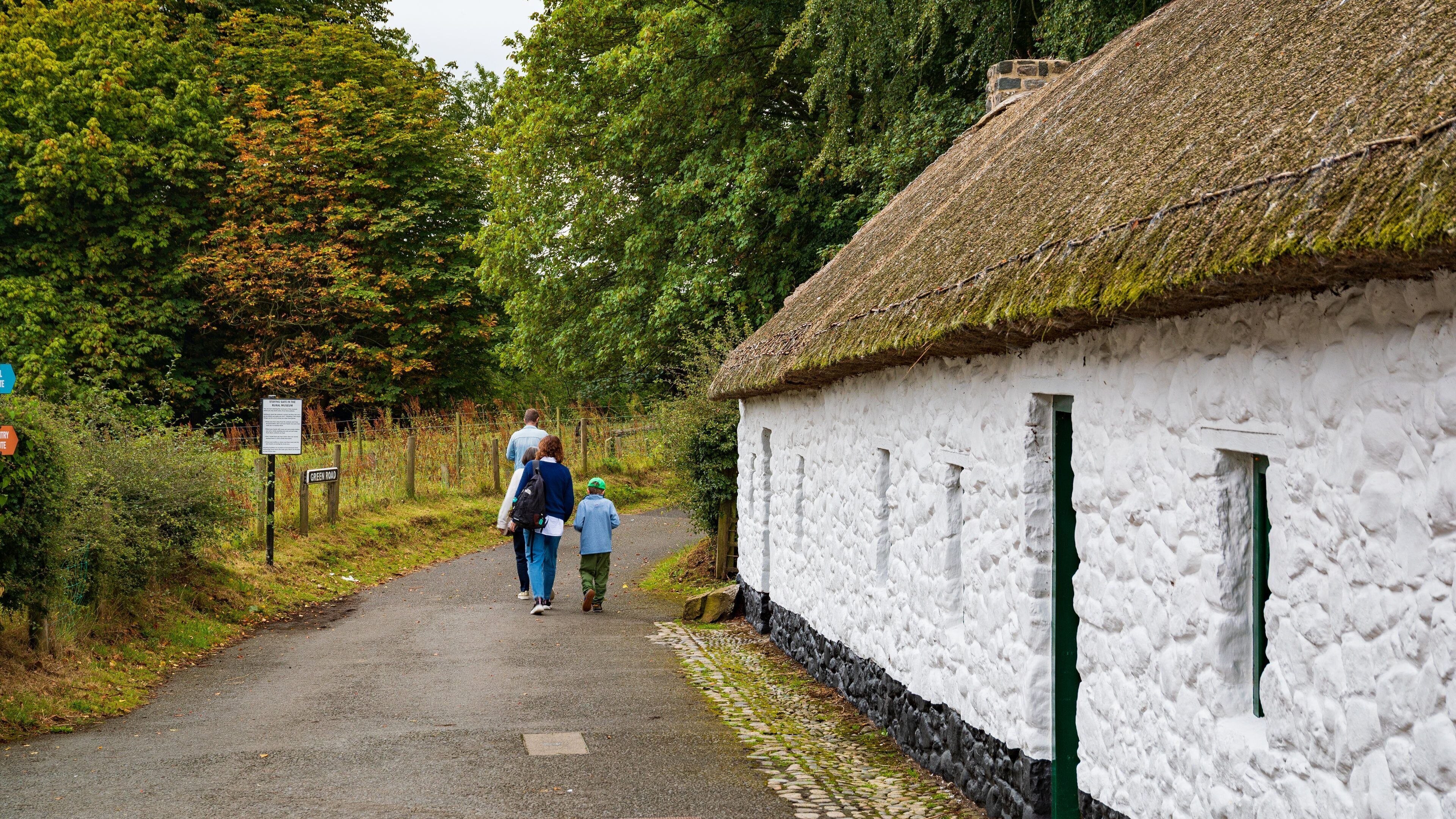 Ulster Folk and Transport Museum featuring street scenes and heritage elements as well as a family