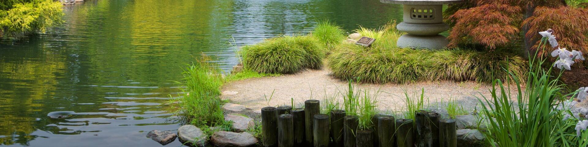 Lewis Ginter Botanical Garden showing a pond and a garden