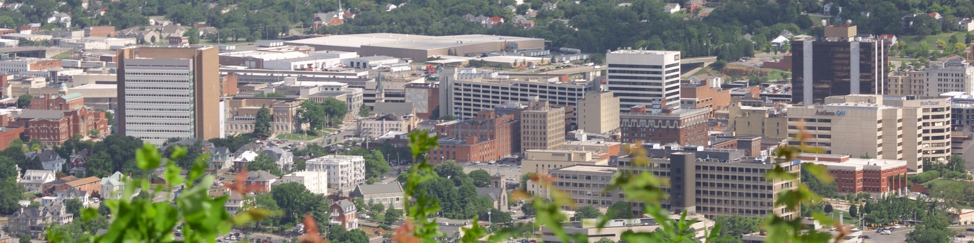 Mill Mountain Star showing landscape views and a city