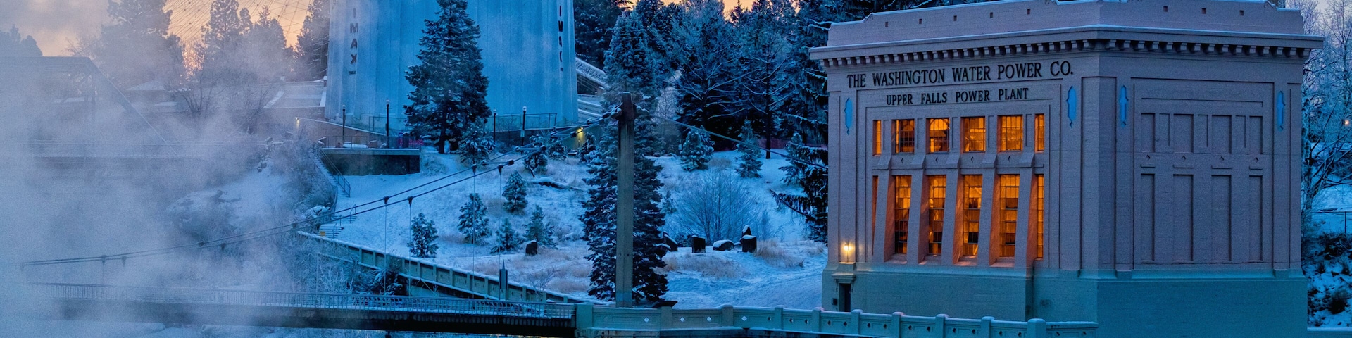 Winter dawn over Riverfront Park in downtown Spokane