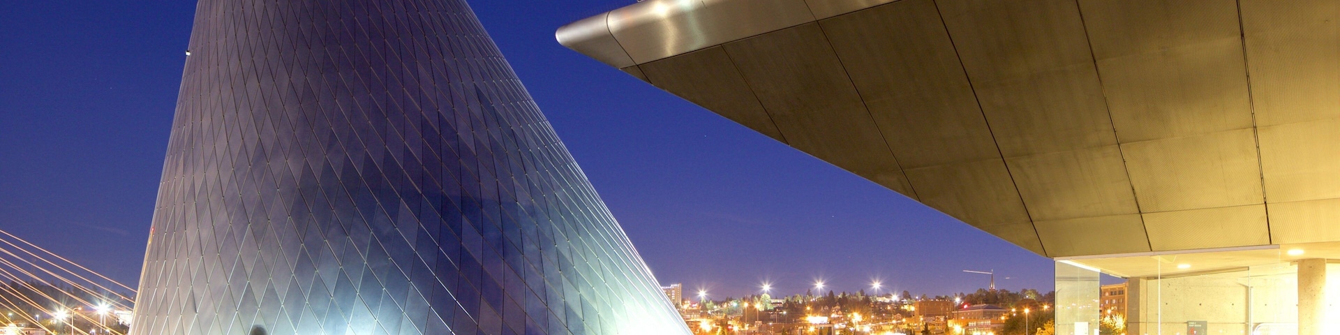 Museum of Glass featuring a city, night scenes and modern architecture