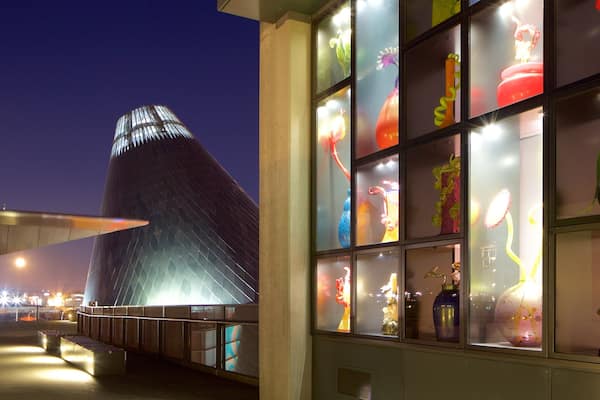 Museum of Glass showing art, modern architecture and night scenes