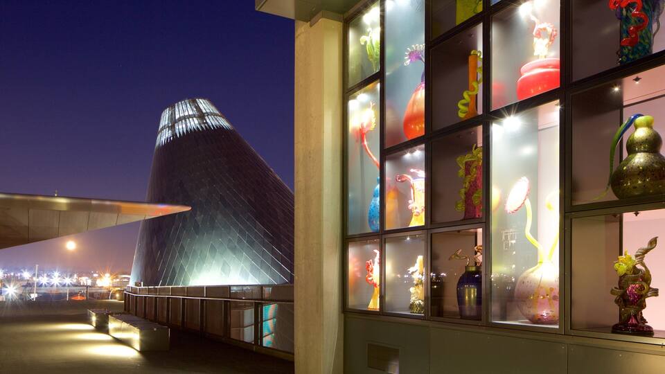 Museum of Glass showing art, modern architecture and night scenes