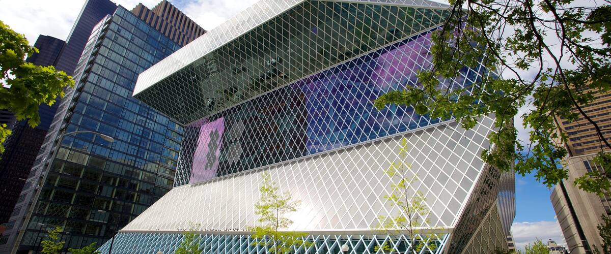 Seattle Public Library joka esittää kaupunki ja moderni arkkitehtuuri