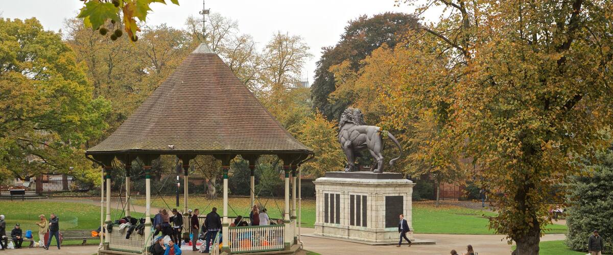 Forbury Gardens which includes a park as well as a small group of people