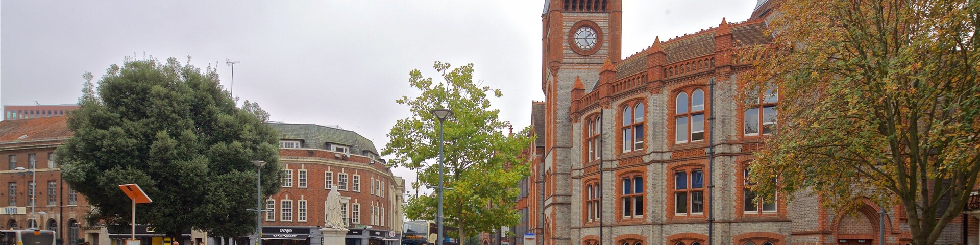 Reading Museum and Town Hall showing heritage elements and street scenes as well as a couple