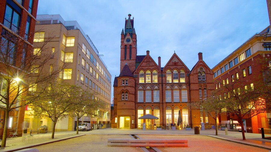 Ikon Gallery which includes a city, a square or plaza and night scenes