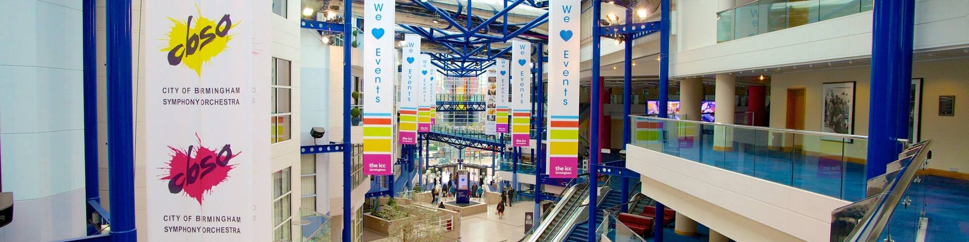 International Convention Centre showing modern architecture and interior views