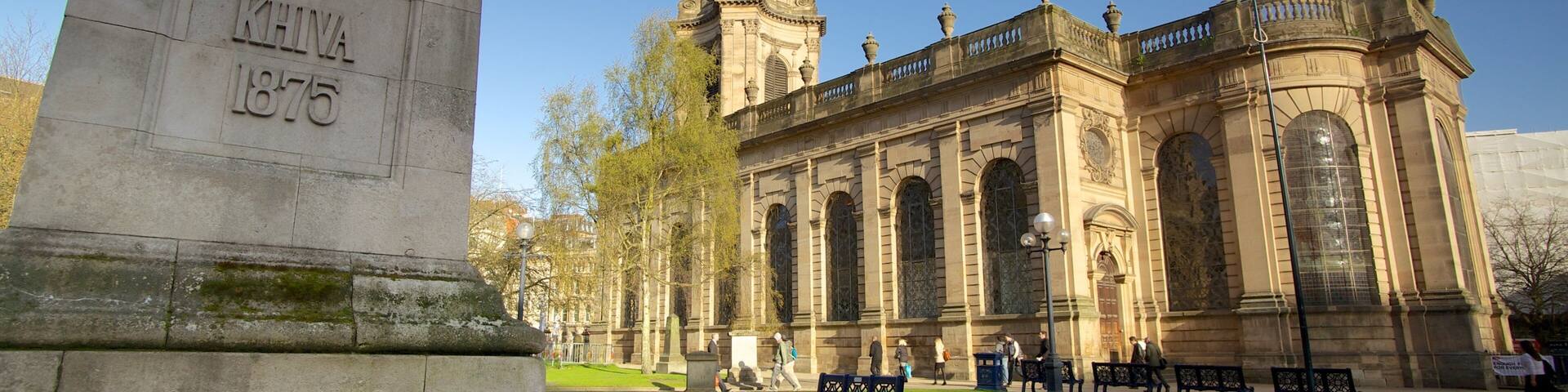 St Philip\\\'s Cathedral which includes signage, heritage architecture and a city