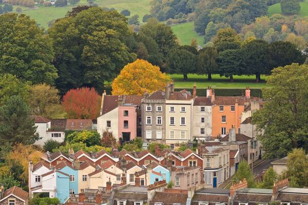 Cabot Tower showing a small town or village and landscape views