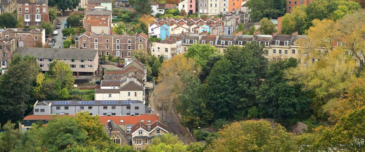 Cabot Tower showing a small town or village