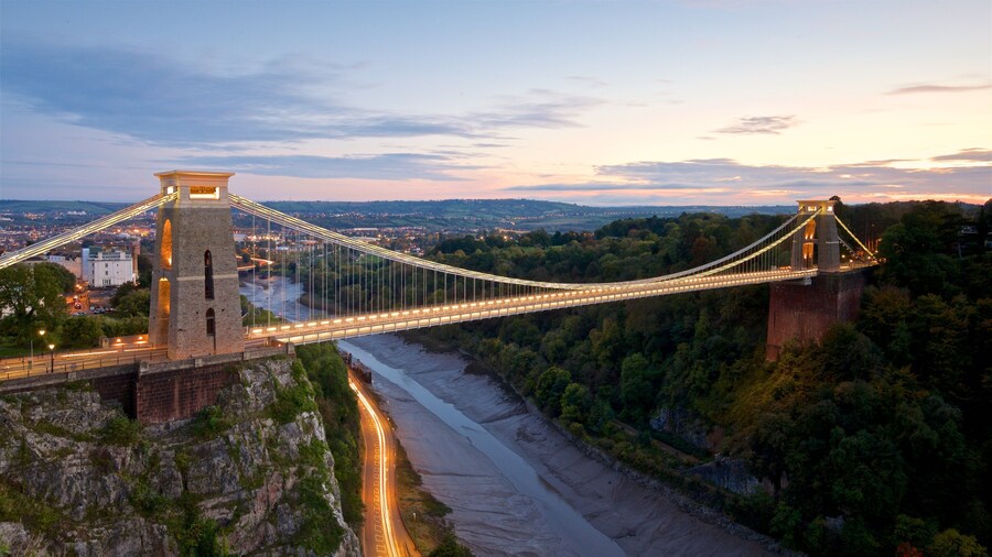 Clifton Suspension Bridge which includes a sunset, a bridge and a river or creek