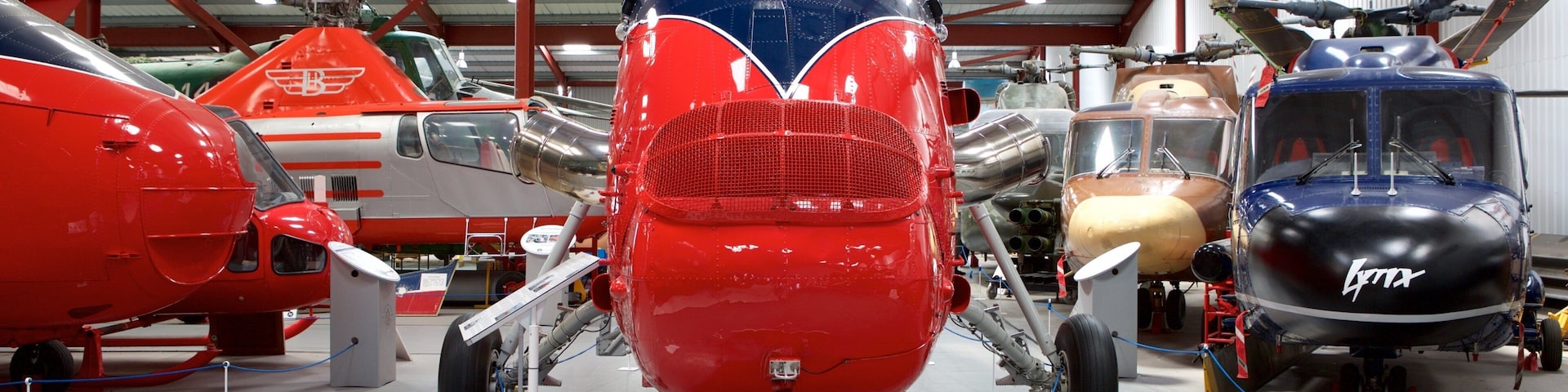 International Helicopter Museum showing interior views and aircraft