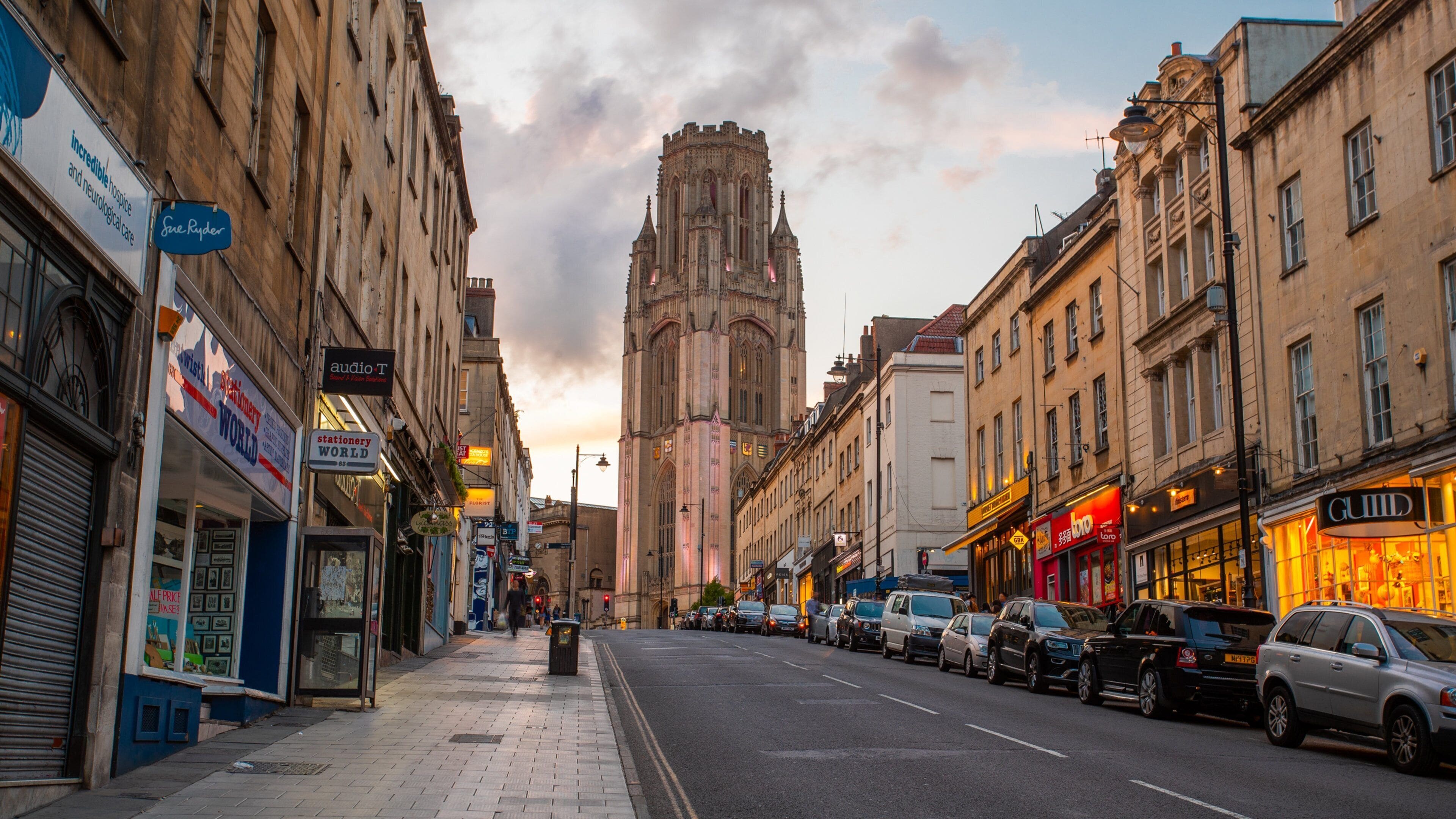 University of Bristol which includes a sunset, street scenes and heritage elements