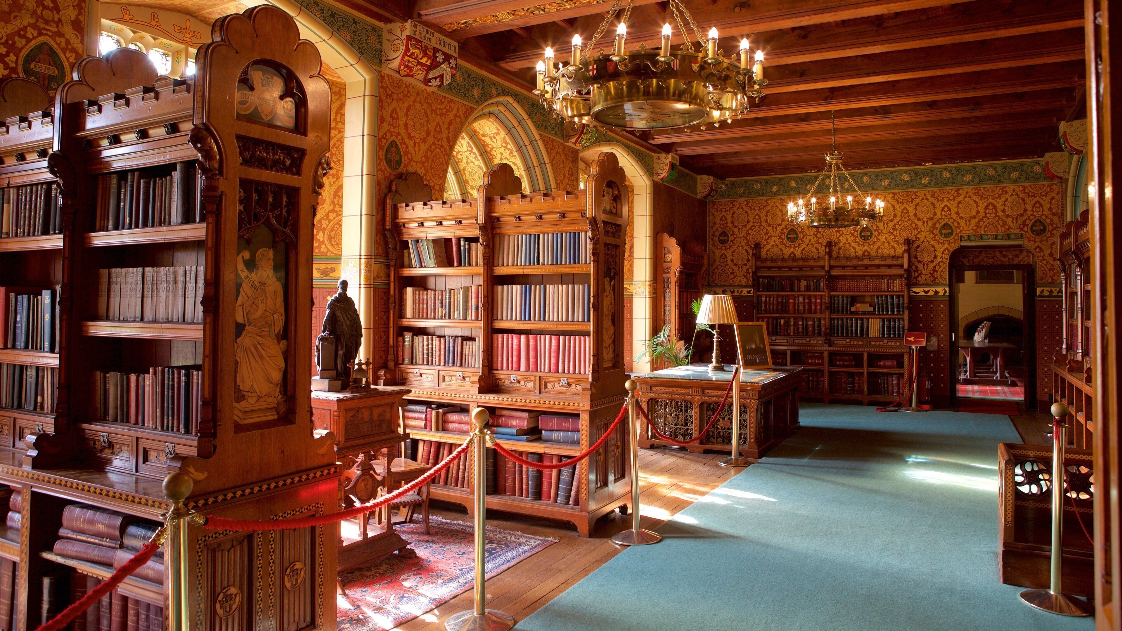 Cardiff Castle showing a castle, heritage architecture and interior views