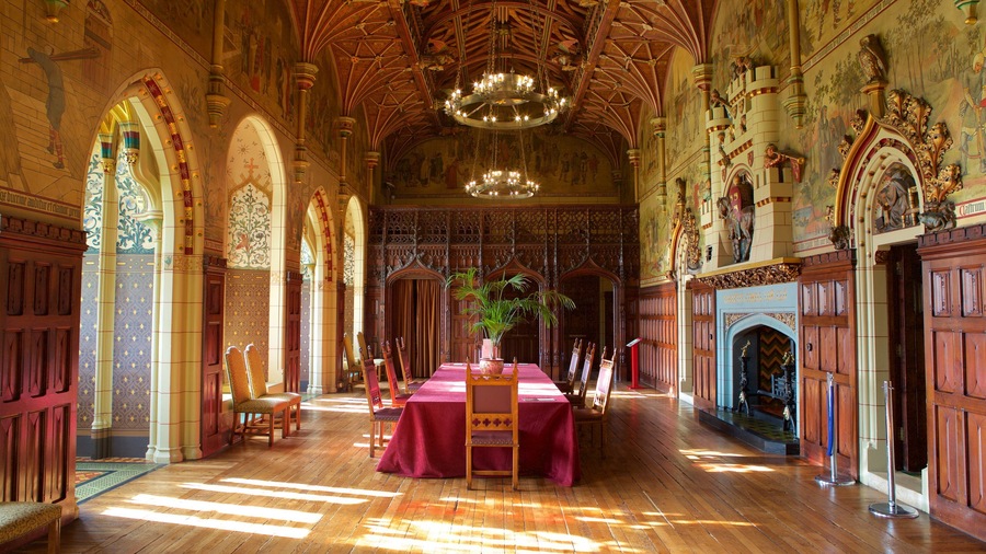 Cardiff Castle which includes heritage architecture, château or palace and interior views