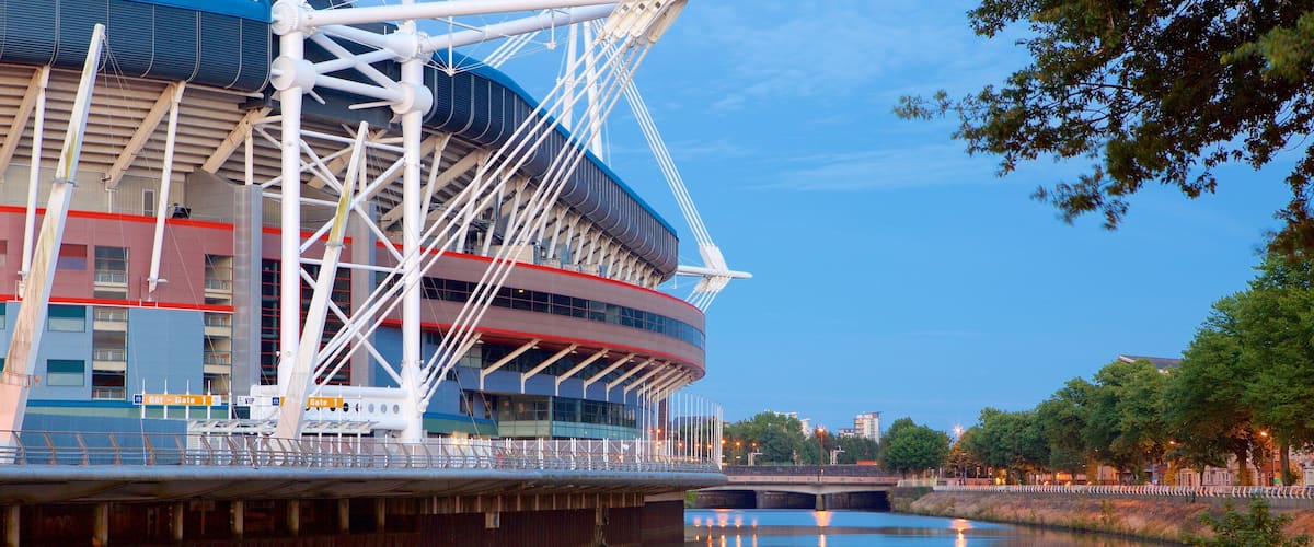 Millennium Stadium featuring a river or creek and modern architecture