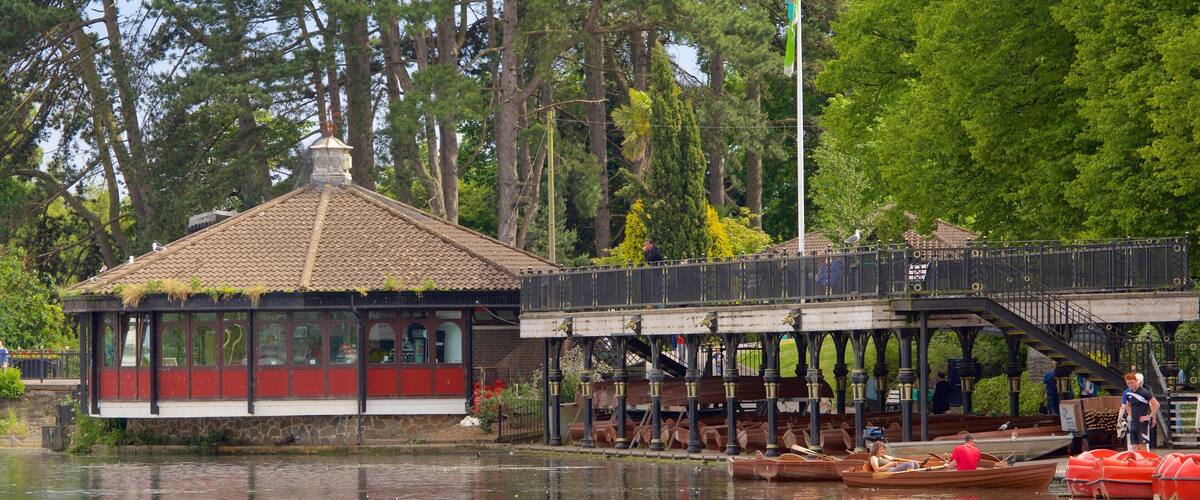 Roath Park showing a marina, a garden and a lake or waterhole