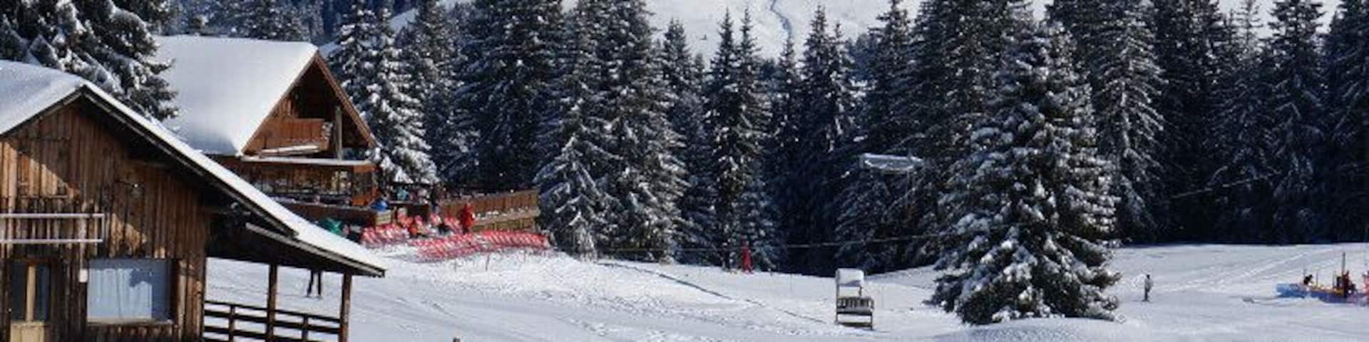 Sunny day: Skiing with a look at the Mont Blanc