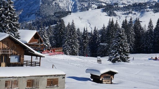 Sunny day: Skiing with a look at the Mont Blanc