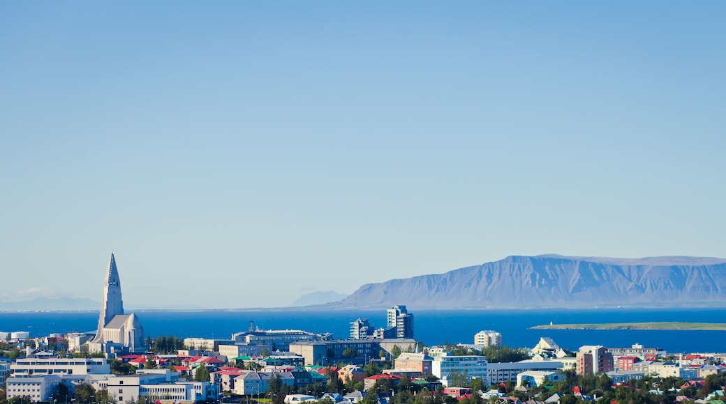 Beautiful super wide-angle aerial view of Reykjavik, Iceland