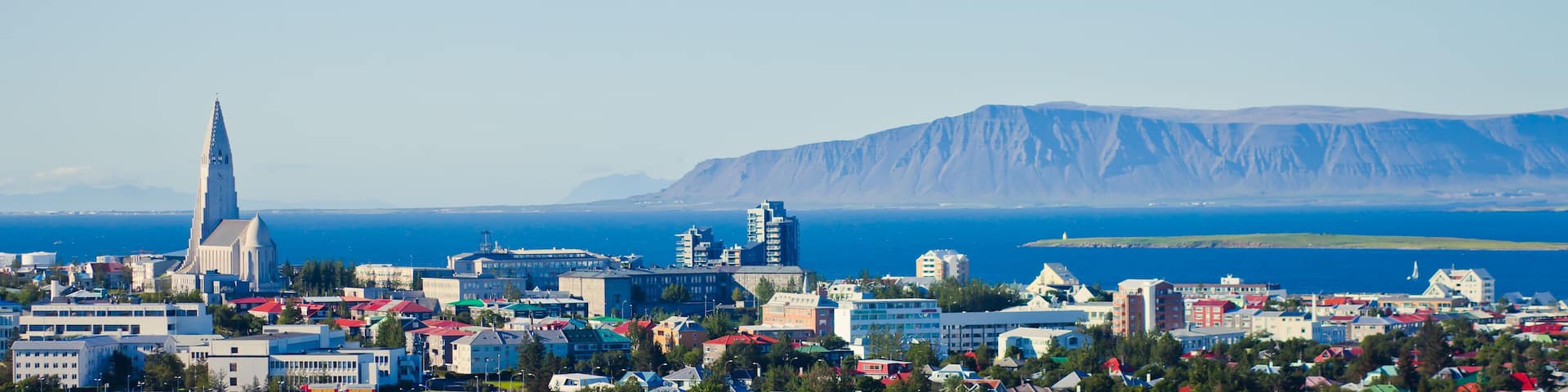 Beautiful super wide-angle aerial view of Reykjavik, Iceland