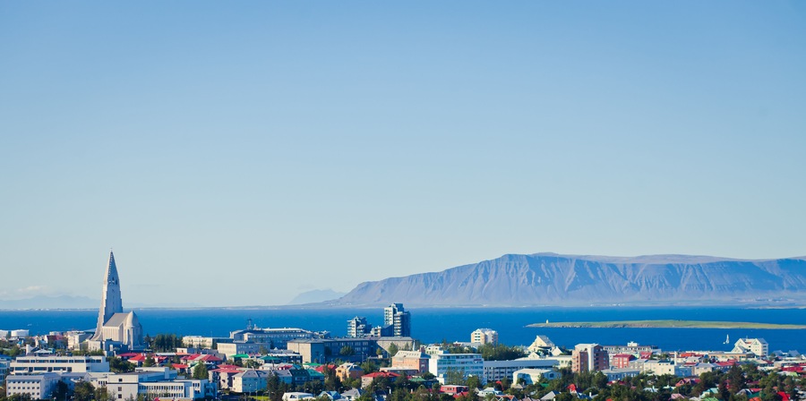 Beautiful super wide-angle aerial view of Reykjavik, Iceland