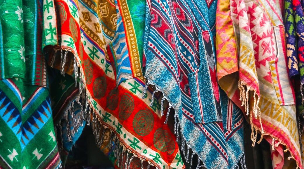 New Delhi, India. Beautiful scarves for sale at street gift store on the Main Bazaar (Paharganj).