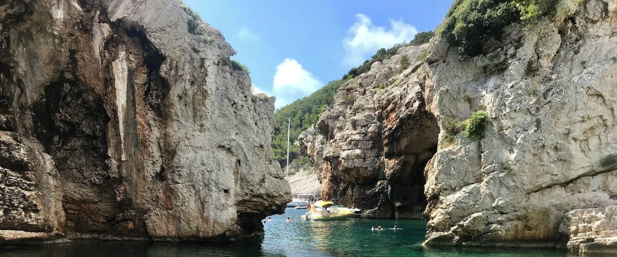 Typically the tour I took doesn’t stop here, but I requested it and thankfully they obliged! So so so pretty!! You swim in, it’s rocky, and you share it with a bunch of other people - still - would come back here in a heartbeat.