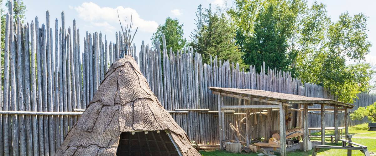 Wendat wigwam in Sainte Marie Among the Hurons, Midland, Ontario, Canada