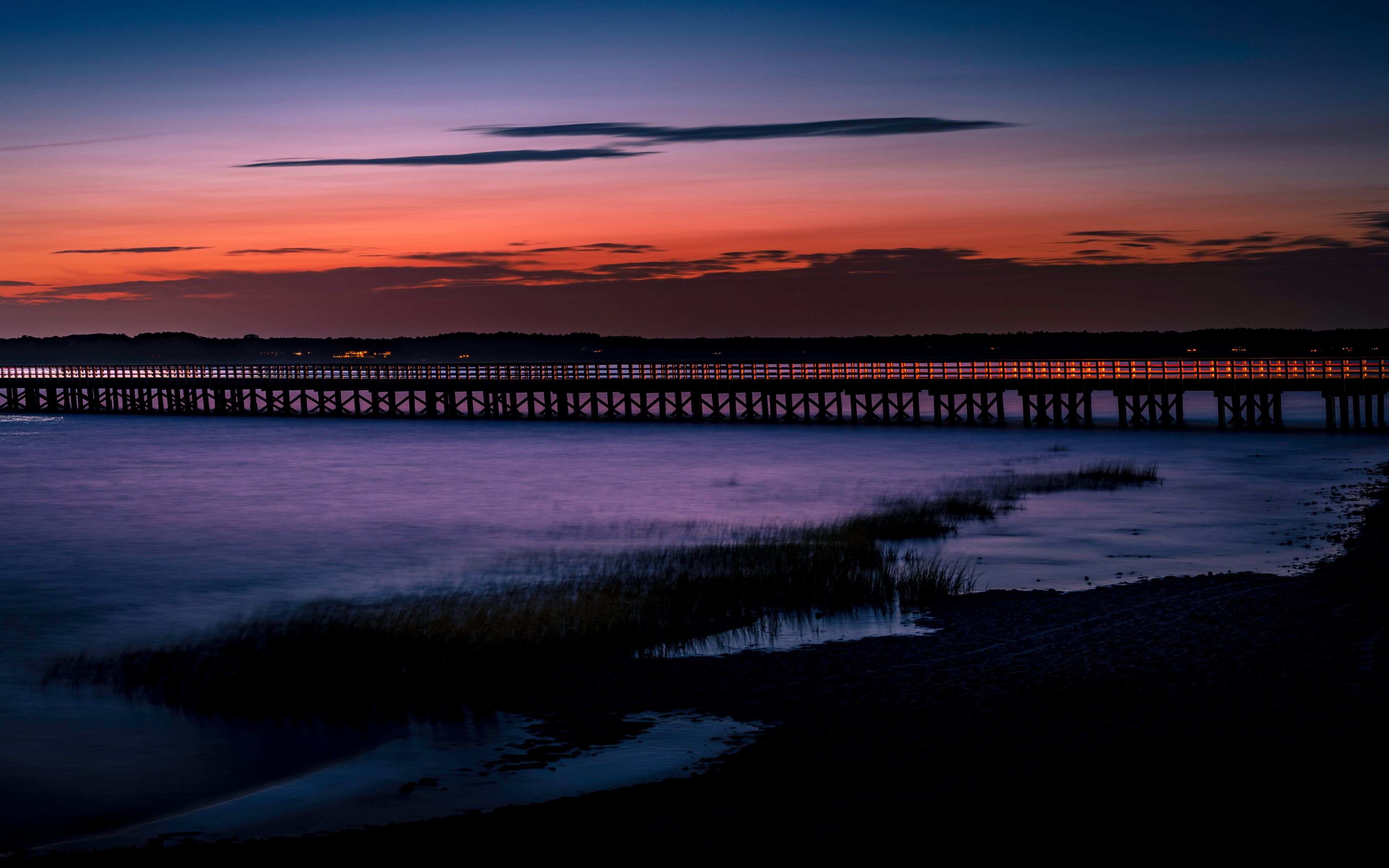Powder Point Bridge Nightscape over the Black River at High Tide at Twilight