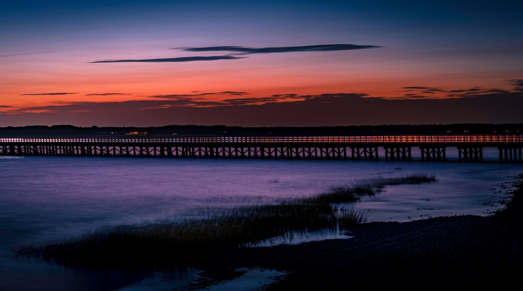 Powder Point Bridge Nightscape over the Black River at High Tide at Twilight