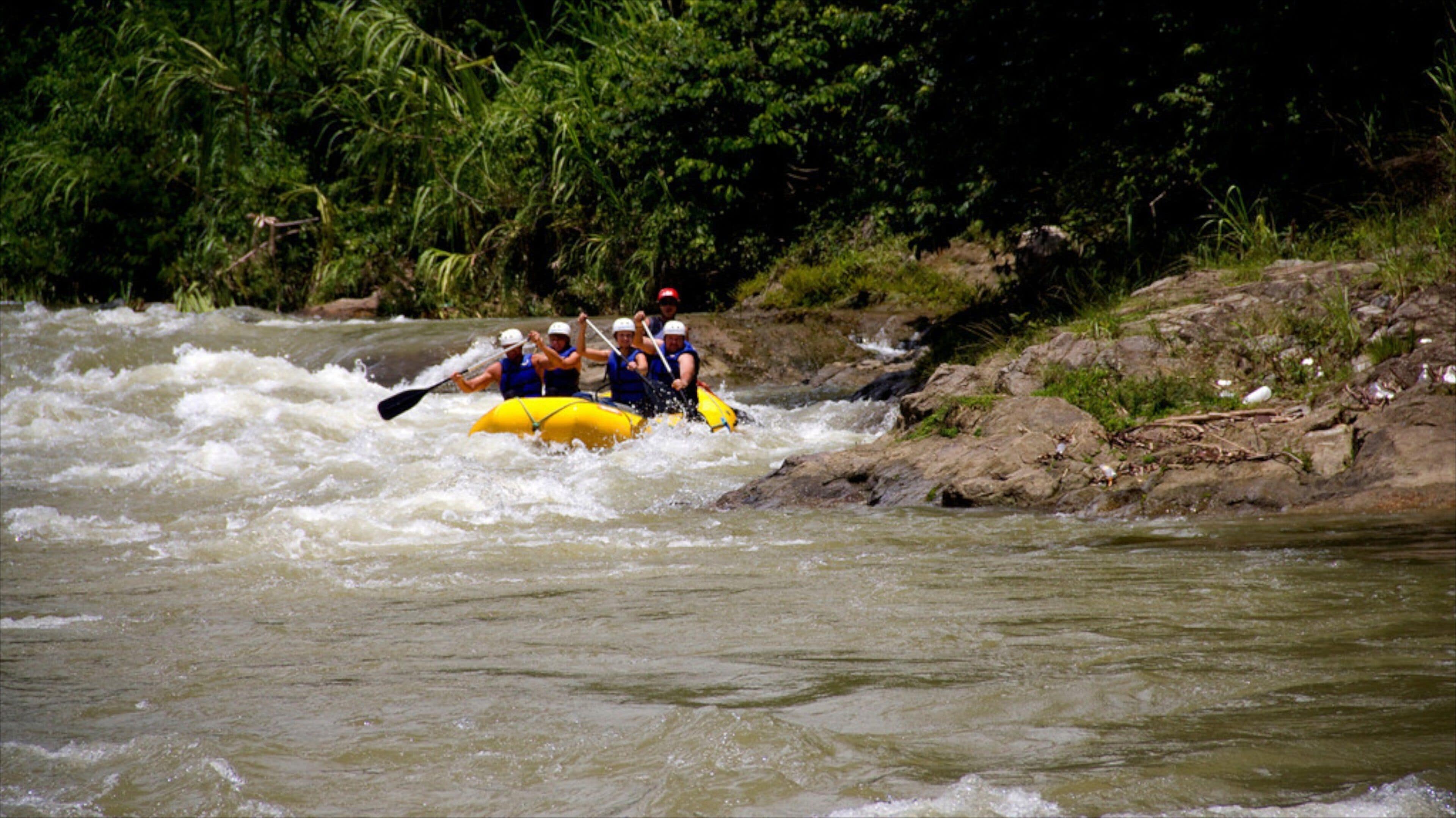 Jarabacoa mostrando rafting y rápidos y también un pequeño grupo de personas