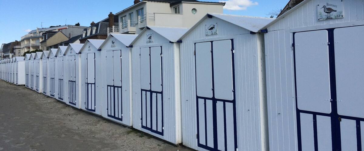 Beach huts along the beach promenade.