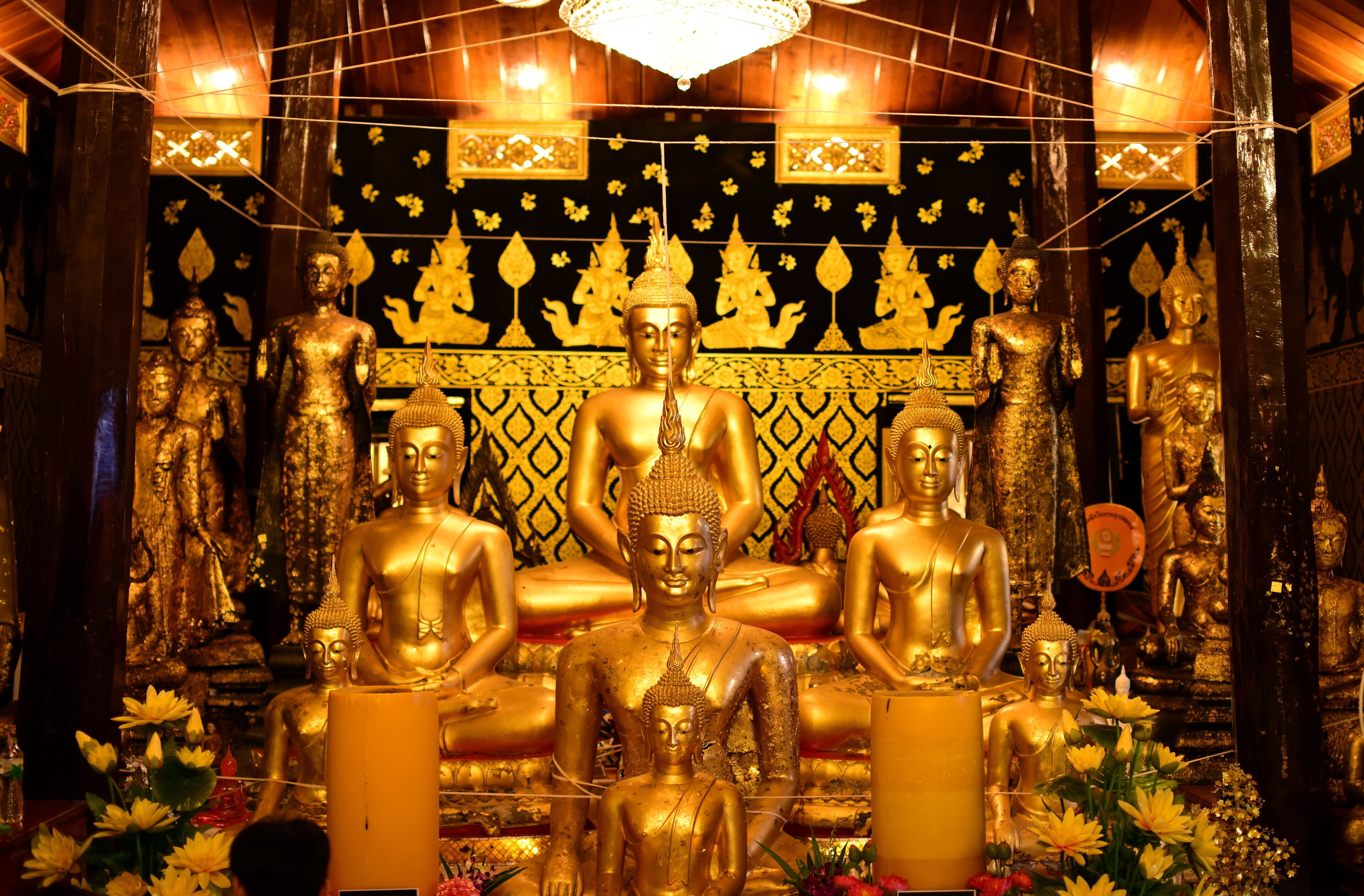 Golden Buddha statue at Bangplee Temple, Luang Pho To Temple, Thailand The beauty of temples and Buddha images of Thai religious art