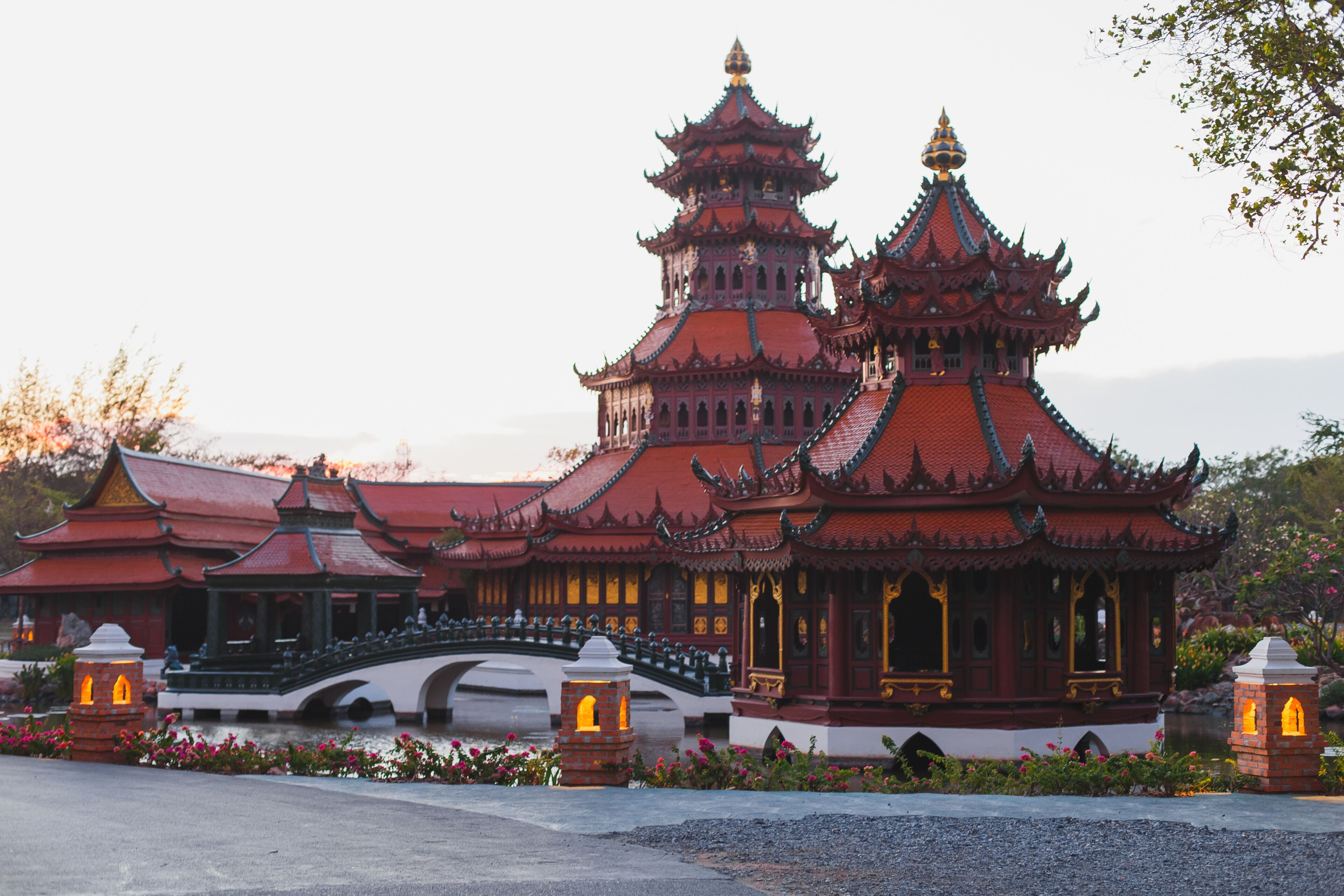 MUEANG BORAN, ANCIENT SIAM (ANCIENT CITY), SAMUT PRAKAN PROVINCE, BANGKOK, THAILAND - March 19, 2017 : Phra Keaw Pavilion at sunset, historical park museum Muang Boran